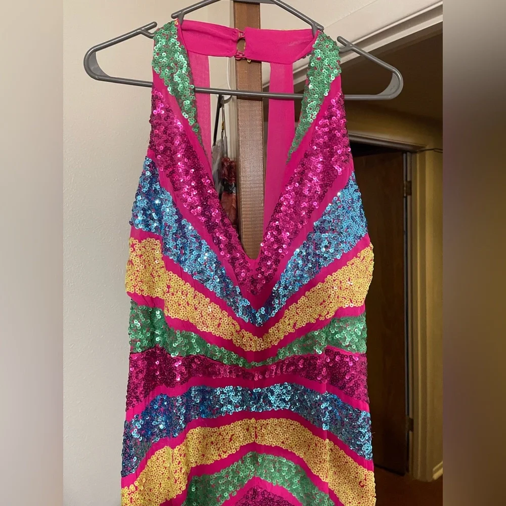 Nasty Gal Multicolor Sequin Chevron Jumpsuit - Pink, Green, Blue, Gold - Picture 6 of 8